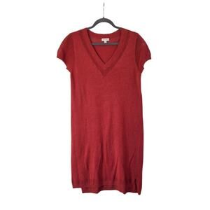 Garnet Hill Terracotta Linen Cotton Blend Cap Sleeve V-Neck Knit Dress, Small